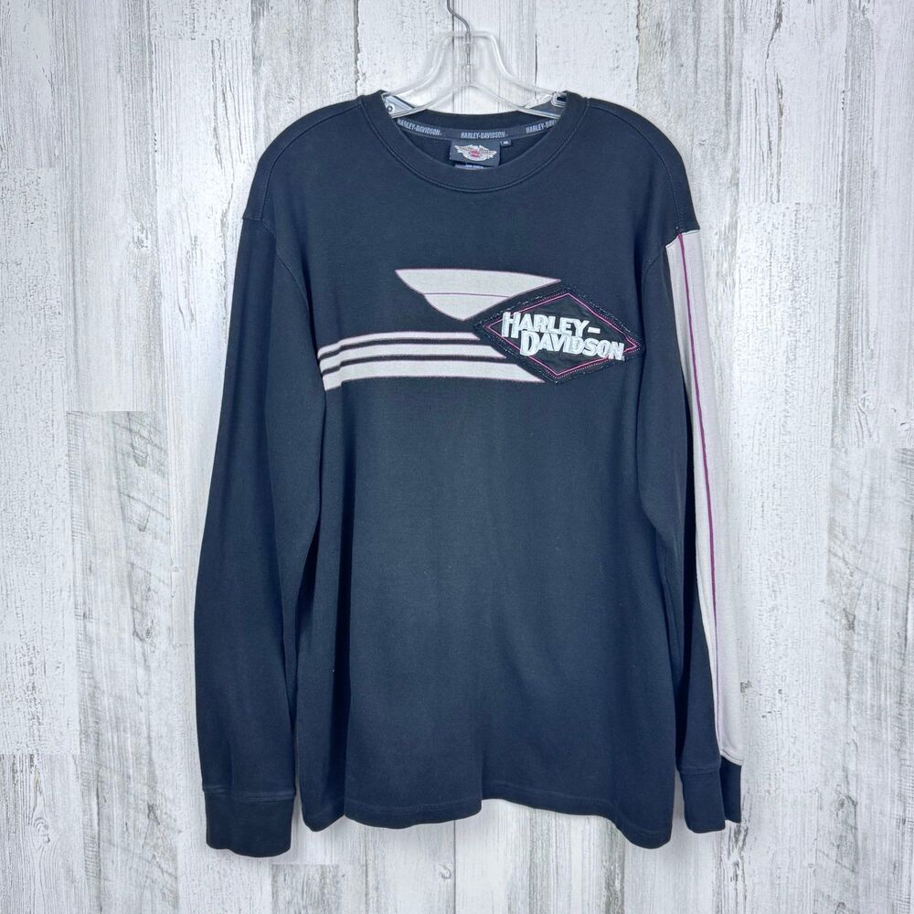 Harley Davidson Sweater Mens XL Black Pullover Sweatshirt  Double-Sided